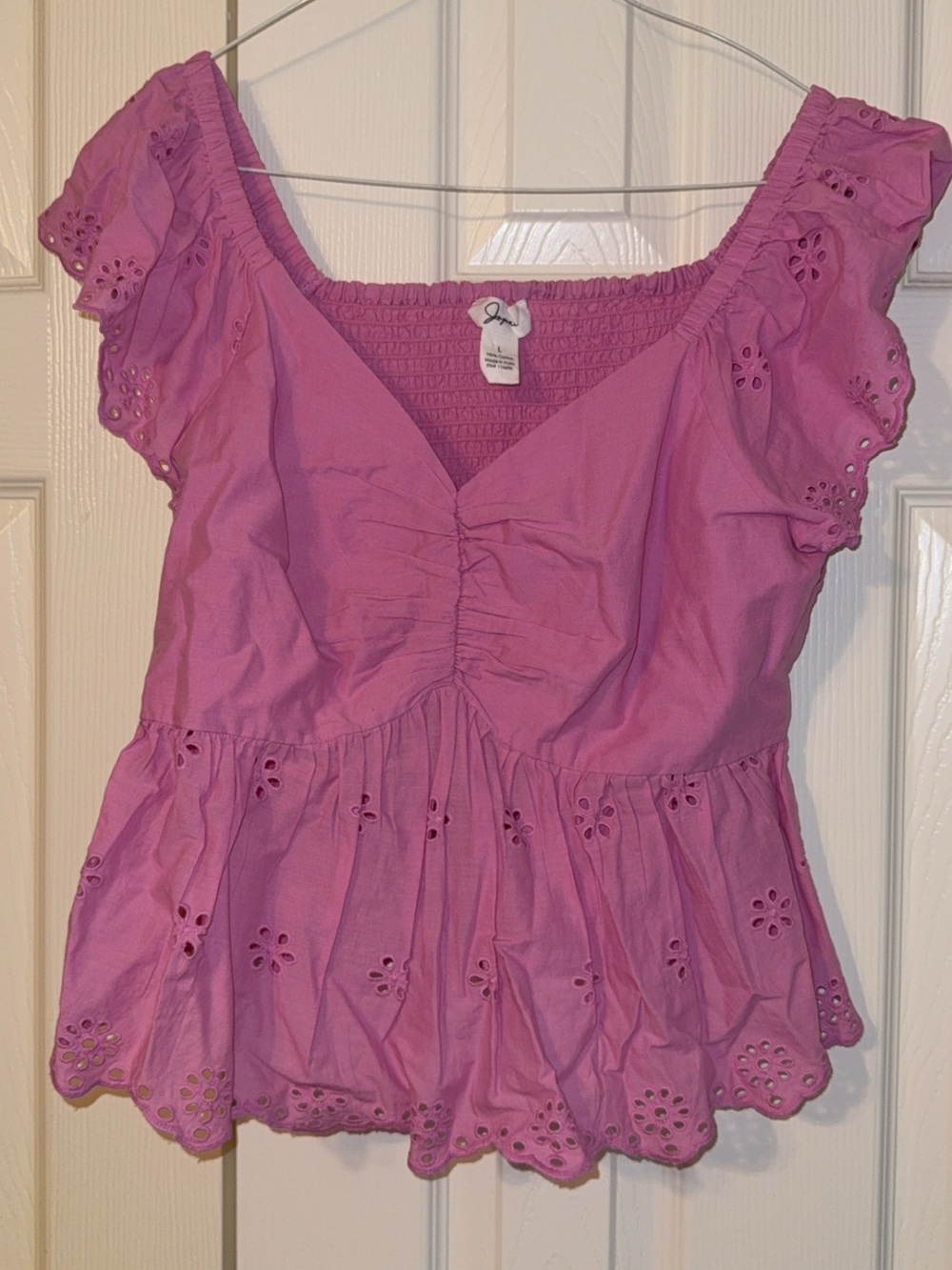 J. Crew Pink Eyelet Peplum Blouse
